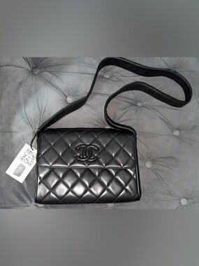 CHANEL Black Quilted Lambskin Crossbody with CC Logo